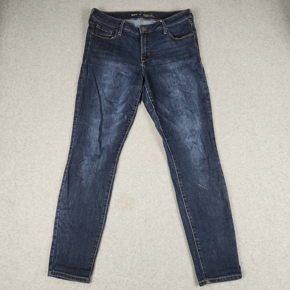 Old Navy Rockstar Skinny Jeans Womens 12 Blue Denim Mid Rise Dark Wash Stretch